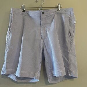 Onia Men’s Blue Striped Swim Shorts. “The Calder” size XL